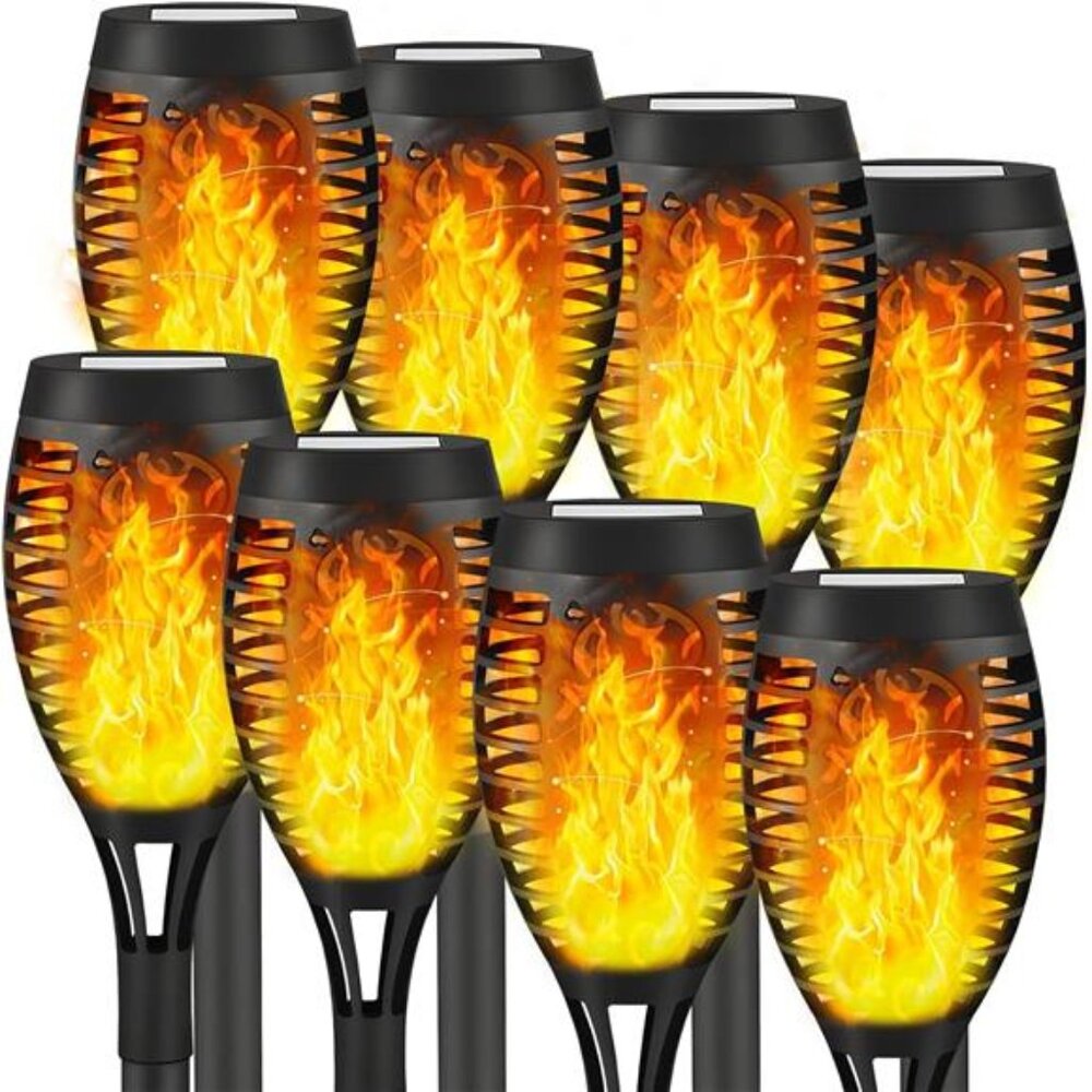 8 Pack Solar Outdoor Lights, Solar Tiki Torches Lights with Flickering Flame